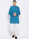 Vastramay Men's Turquoise Blue Cotton Blend Kurta and White Dhoti Set